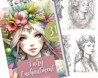Digital Adult Coloring Book Procreate | Printable Pdf | Coloring Book For Adults And Kids | Grayscale | Instant Download | Fairies
