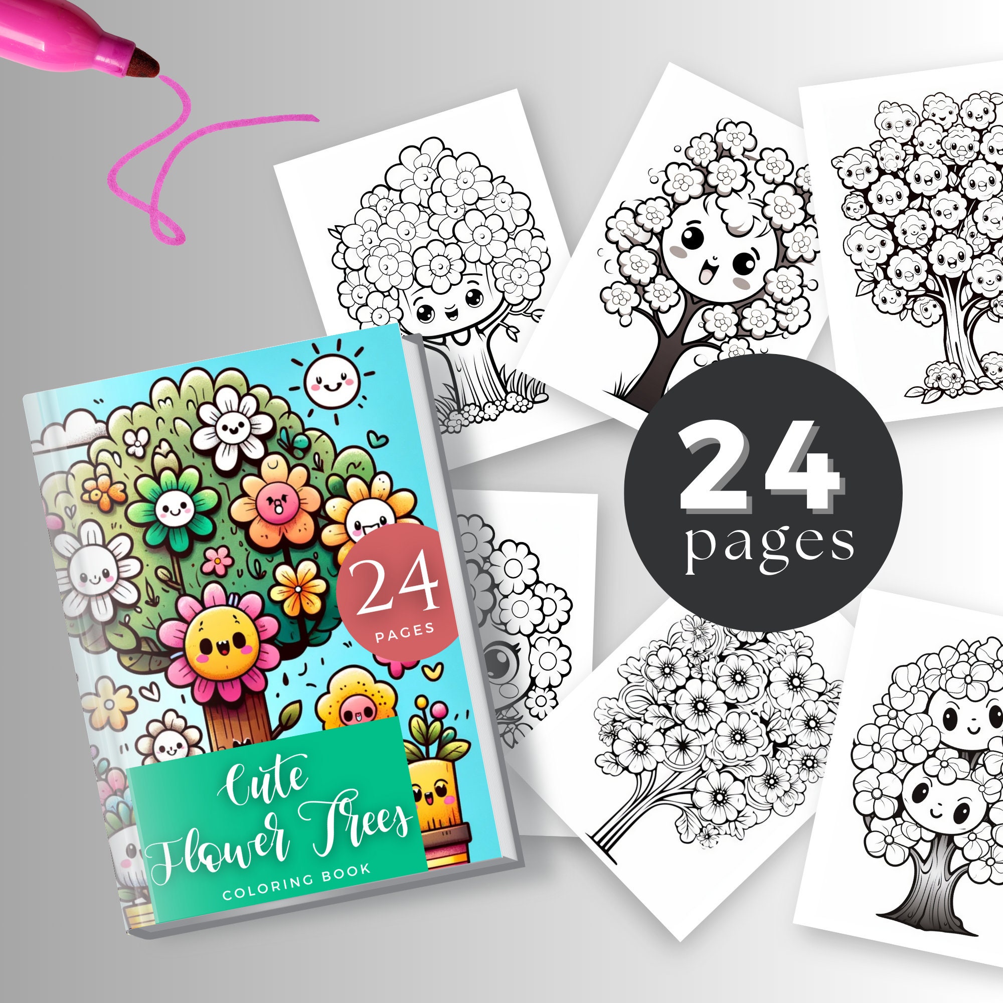 Flower Coloring Book | Printable Pdf | Grayscale Coloring | Adults Kids ...