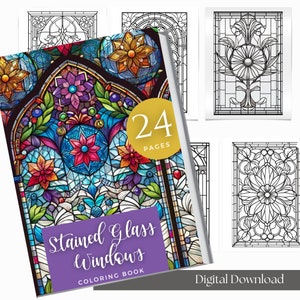 Digital Adult Coloring Book Procreate | Printable Pdf | Coloring Book For Adults And Kids | Grayscale | Instant Download | Stained Glass