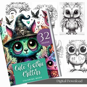 Digital Adult Coloring Book Procreate | Printable Pdf | Coloring Book For Adults And Kids | Grayscale | Instant Download | Gothic Critters