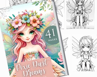 妖精の塗り絵 | 印刷可能な PDF ファイル | ファンタジー塗り絵 | 妖精の塗り絵 | 大人と子供 | グレースケール塗り絵