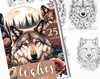 Adult Coloring Books For Procreate | Grayscale Coloring Page | Woodland Animals Coloring Book | Jungle Animals Coloring Book | Wolves Book
