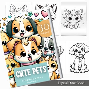 Animal Coloring Book | Printable Pdf | Digital Download | Grayscale + Full Color Pages | Pet Coloring Book | Pets Coloring Pages