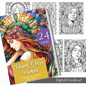 Digital Adult Coloring Book Procreate | Printable Pdf | Coloring Book For Adults And Kids | Grayscale | Instant Download | Stained Glass