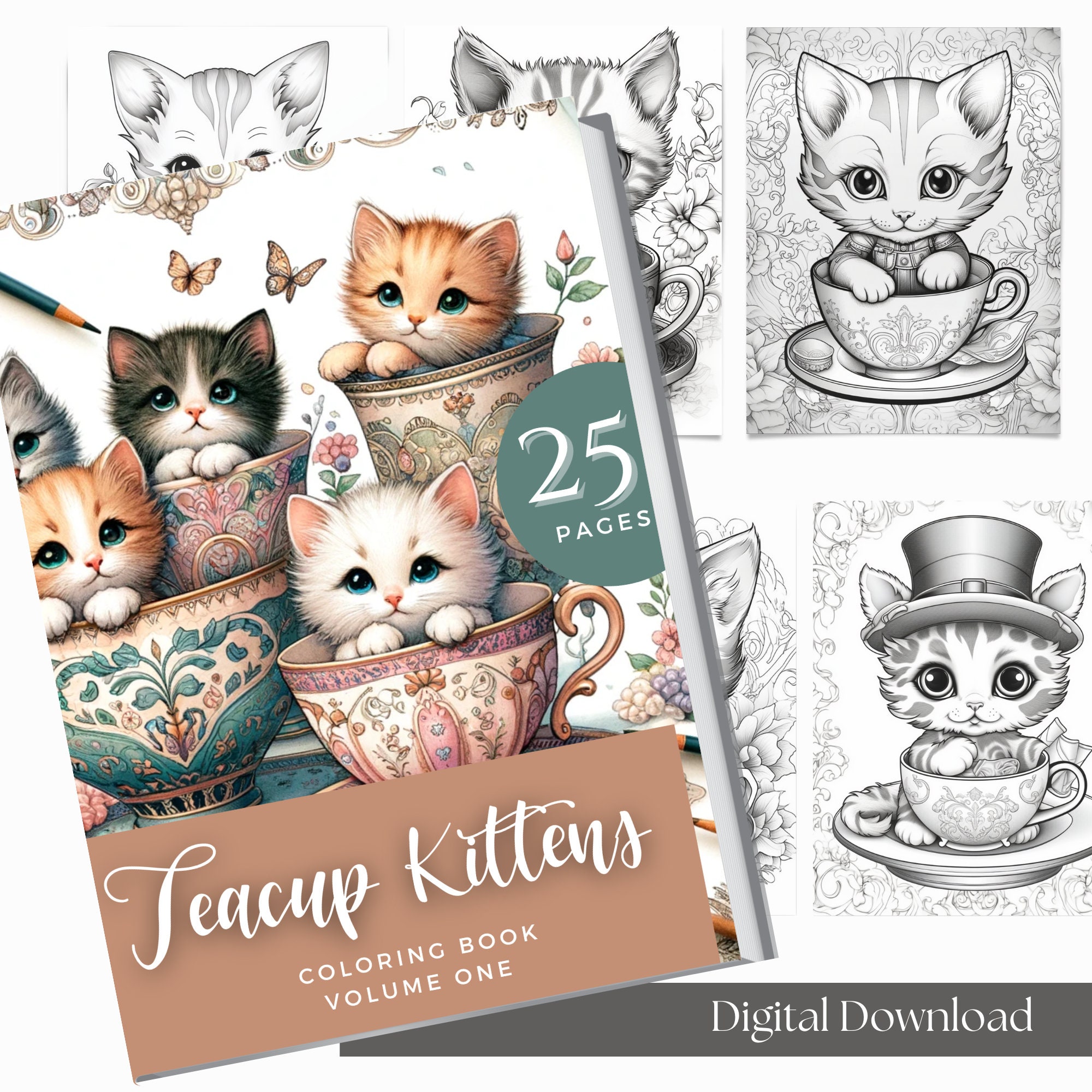 Digital Adult Coloring Book Procreate Cat Coloring Therapy PDF Coloring
