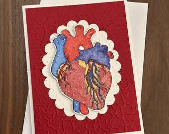 Anatomische Herzkarte | Handgefertigt | Leer | Valentinstag | Jubiläum | Geschenke für Ärzte oder Krankenschwestern | Venen und Arterien