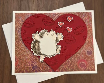 Igel Große Herzkarte | Handgefertigt | Alles Gute zum Valentinstag | Jubiläum | Geschenke für Igelliebhaber | XOXO | Umarmungen und Küsse