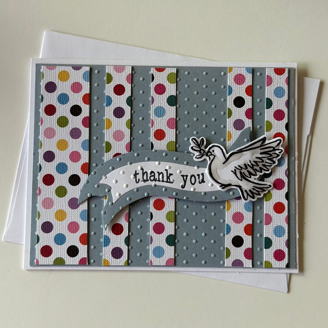 Thank You Card Dove Embossed Handmade Handcrafted Layered Stamped Blue ...