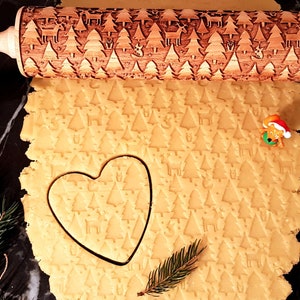 CHRISTMAS FOREST Rolling Pin, grabado en relieve de madera con láser profundo, HQ, tiempo de Navidad, HoHoHo