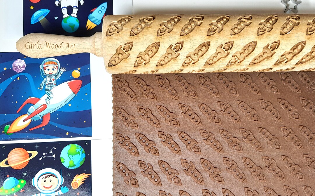SPACE ROCKET ; Embossing Wooden Rolling Pin, Laser Deep Engraved HQ - Etsy