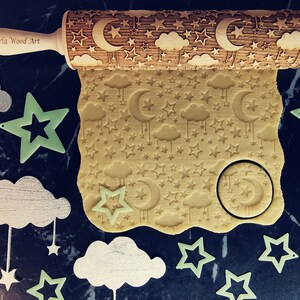 MOON NIGHTS ; Embossing Wooden Rolling Pin, Laser deep engraved HQ
