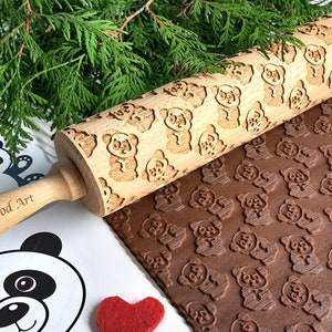 OSO PANDA ; Rodillo de madera en relieve, HQ grabado con láser profundo