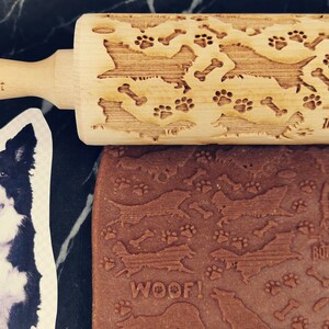 BORDER COLLIE ; Embossing Wooden Rolling Pin, Laser deep engraved HQ
