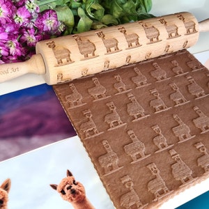 ALPACA LLAMA ; Embossing Wooden Rolling Pin, Laser deep engraved HQ