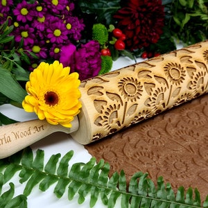 SUNFLOWERS ; Embossing Wooden Rolling Pin, Laser deep engraved HQ