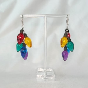 Multicolor Christmas Light Bulb Earrings - Sterling Silver/14Kt Gold