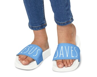 Youth Jesus Saves Blue Slide Sandals, Comfortable Slides