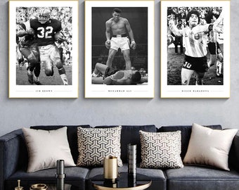 Schwarz-Weiß-Fotos von historischen Momenten im Sport und den Athleten, die sie geschaffen haben, Sportgeschichte nordische Raumdekoration