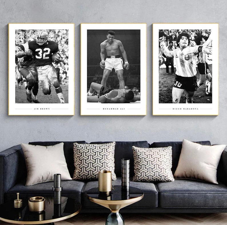 Zwart-wit foto's van historische momenten in de sport en de atleten die ze hebben gemaakt, Sportgeschiedenis Nordic Room Decor afbeelding 1