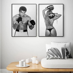 Pôster emoldurado de Mohammed Ali, pôsteres de boxe para decoração de sala de esportes, pôster de boxe feminino