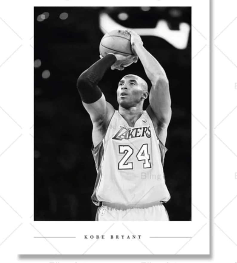 Zwart-wit foto's van historische momenten in de sport en de atleten die ze hebben gemaakt, Sportgeschiedenis Nordic Room Decor Kobe Bryant 2