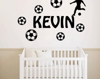 Aangepaste voetbal muur stickers, aanpasbare voetbal kids kamer decor, voetballer gepersonaliseerde kamer decor