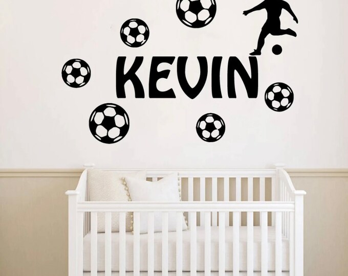 Custom Soccer Wall Decals, Customizable Soccer Kids Room Decor, Football Player Personalized Room Decor
