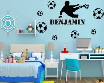 Aangepaste sport muurstickers, aanpasbare voetbal jongens kamer decor, atleet geschenken gepersonaliseerde kamer decor