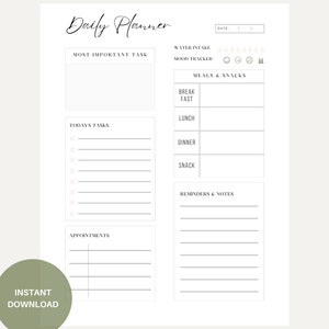 Printable &amp; Fillable Daily Planner | Instant Download - Etsy