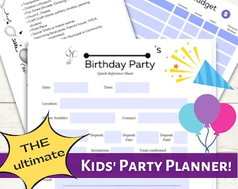 Planificador de fiestas de cumpleaños infantiles, lista de verificación imprimible (descarga digital)