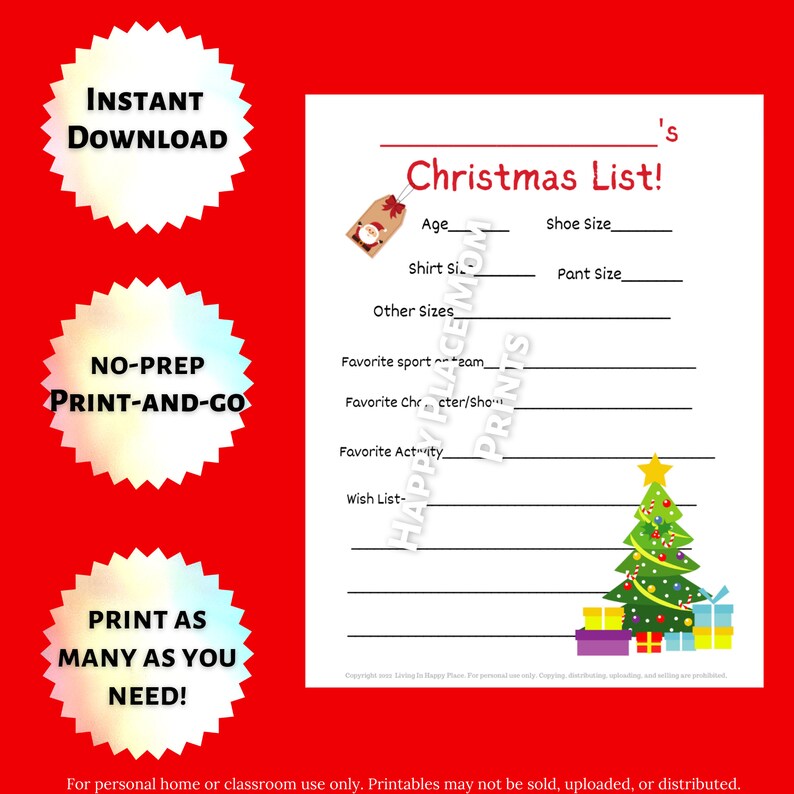 Printable Christmas Wish List for Kids (digital Download) - Etsy