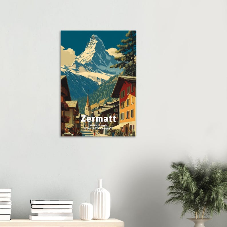 Zermatt Vintage Travel Poster | Matterhorn Wall Art | Swiss Alps Print ...