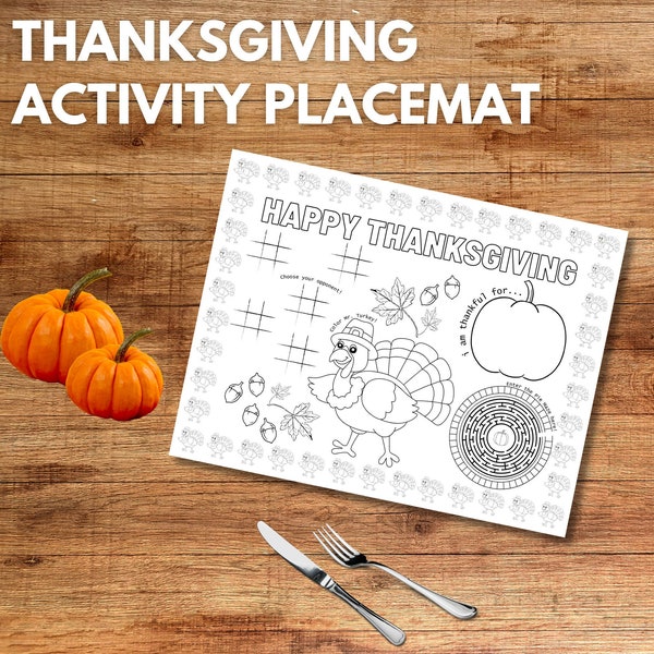 Printable Thanksgiving Activity Placemat, Kid's Placemat, Kid's Table, Kid's Activities, Thanksgiving Dinner, Digital PDF, Printable