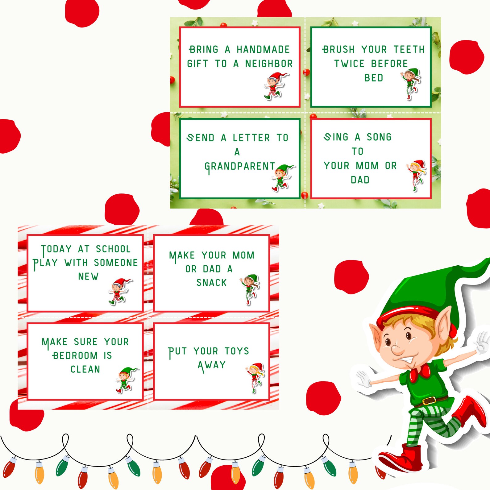 Christmas Elf Printable Cards, Elf Acts of Kindness Cards, Instant ...