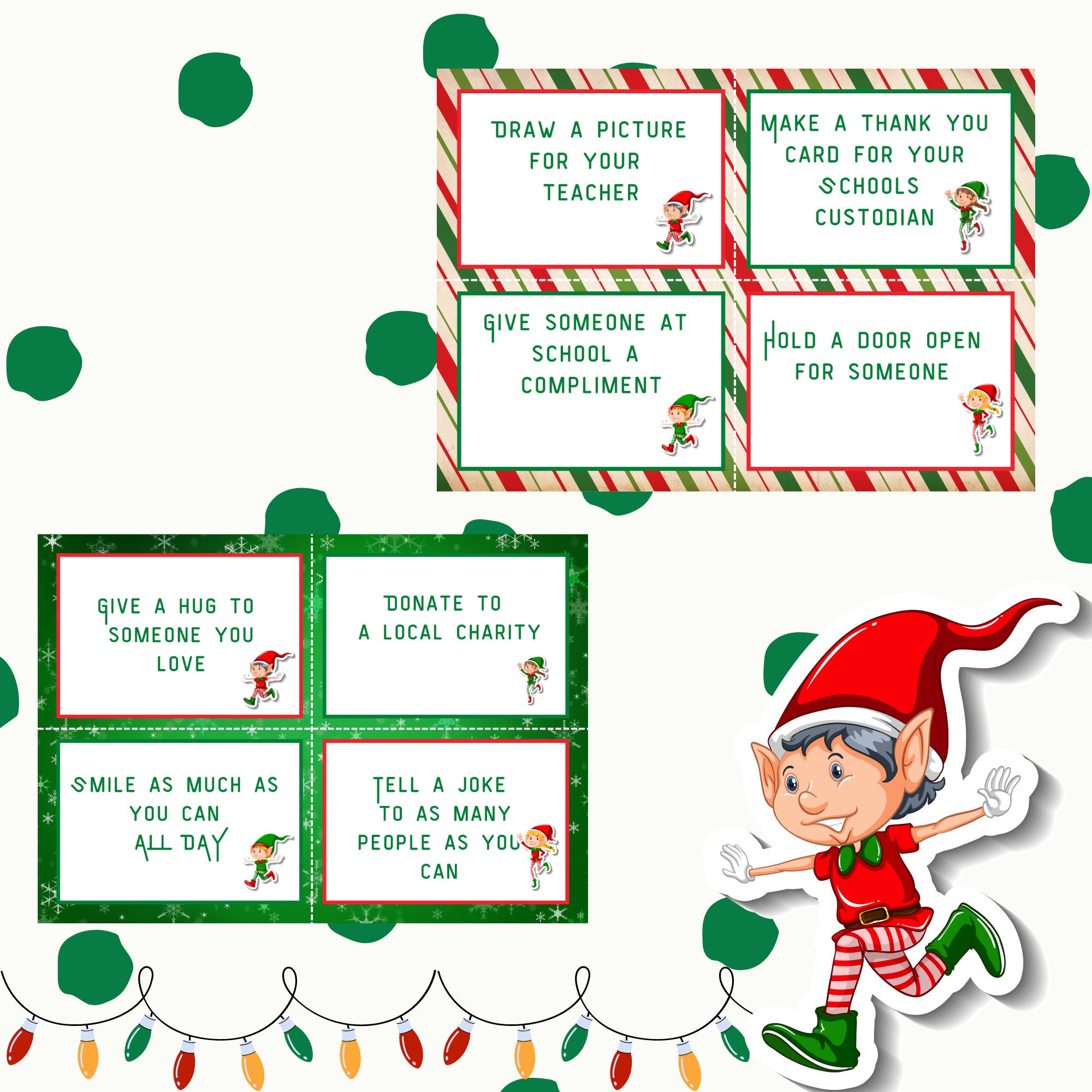 Christmas Elf Printable Cards, Elf Acts of Kindness Cards, Instant ...