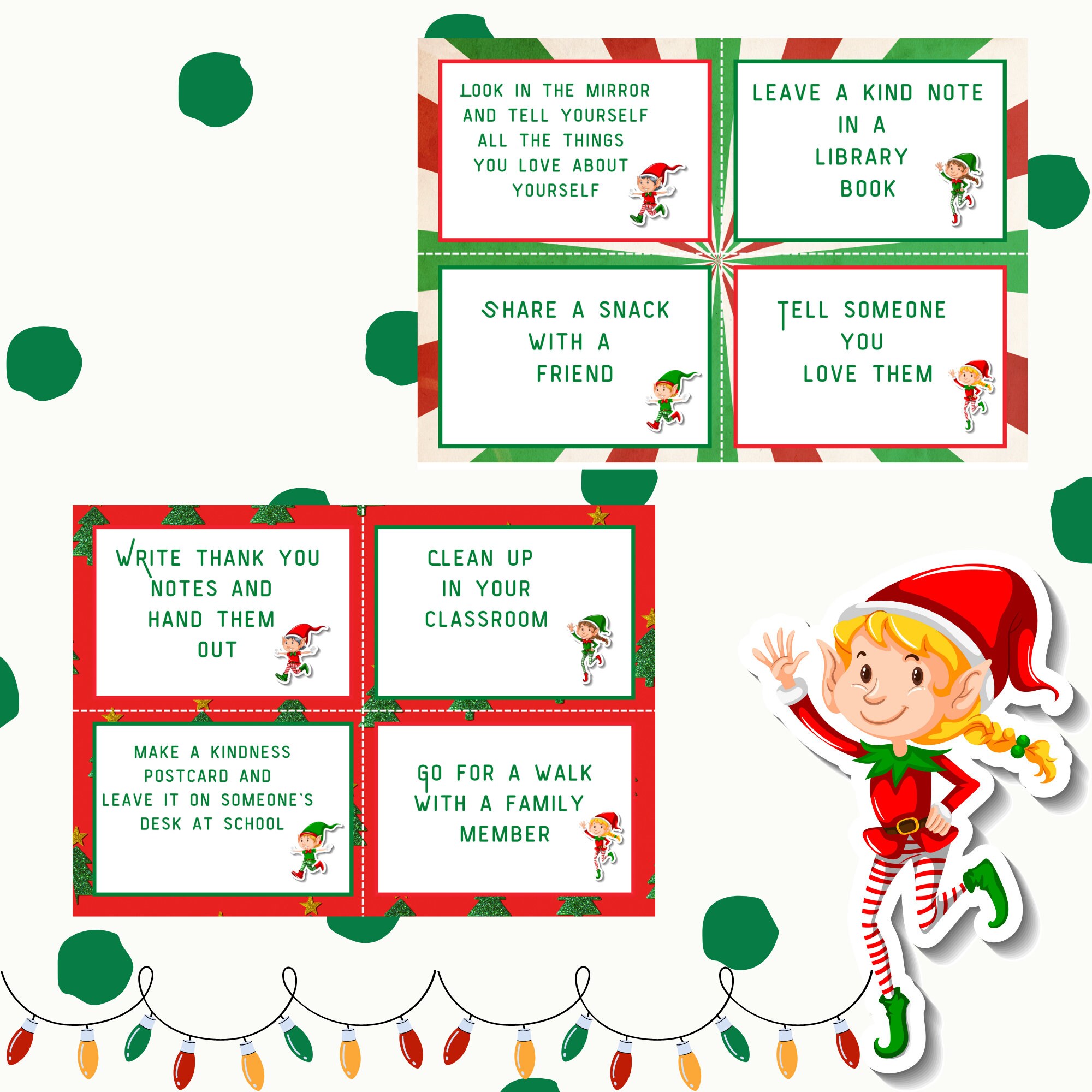 Christmas Elf Printable Cards, Elf Acts of Kindness Cards, Instant ...