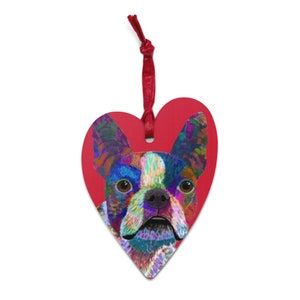 Boston Terrier Wooden Heart Ornament and Magnet