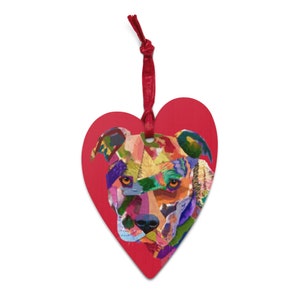 Pit Bull Holz Herz Ornament und Magnet