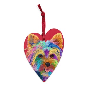 Yorkshire Terrier Wooden Heart Ornament and Magnet