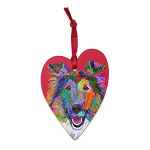 Collie Wooden Heart Ornament and Magnet