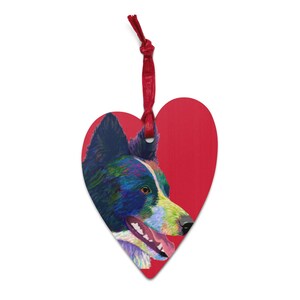 Border Collie Wooden Heart Ornament and Magnet