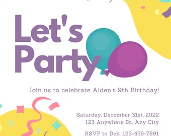 25-Pack Fun and Colorful Birthday Party Invitations Printed w/ Envelopes Delivered to Your Door