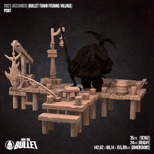 Sea Port Terrain Set | Bite The Bullet | Bullet Town Fishing Village | 35mm Scale Resin Printed Tabletop RPG Miniature Figures For DND 5E