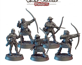 Bowman Set (5 Minis) | Vae Victis Miniatures | 32mm Scale | Resin Printed Tabletop RPG Figures | Unleash The Archers | DND | 5E