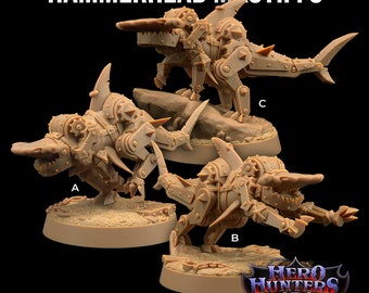 Hammerhead Mastiffs Set | Dragon Trappers Lodge | Hero Hunters Lodge | 32mm Scale Resin Printed Tabletop RPG Figure For DND and TTRPGs