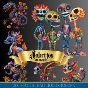 Dia de los muertos, alebrijes, clipart bundle png, catrina calavera 20 images, sugar skull, day of the dead png, Hispanic heritage month