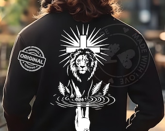Lion Lamb Cross PNG | Christian Symbol Strength and Peace | Jesus Faith Design for Men
