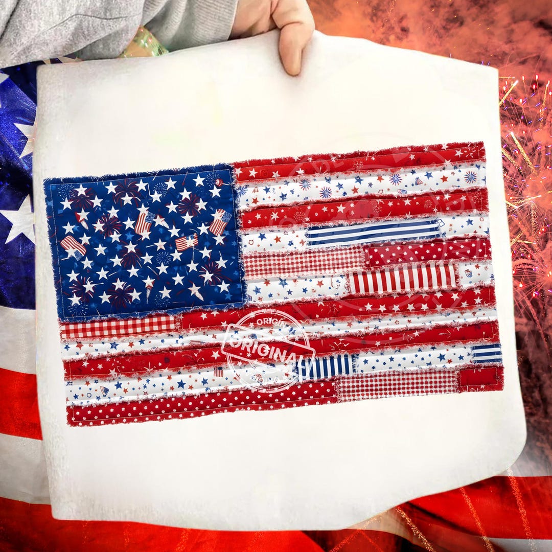 Patchwork Flags Patchwork American Flag PNG, Patriotic Fabric Quilt Style Independence ...