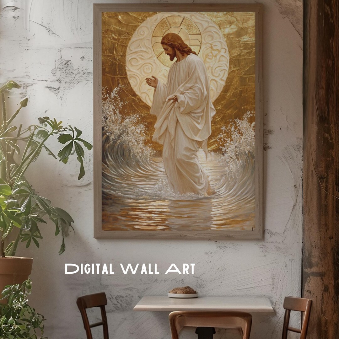 Jesus Walking on Water Digital Wall Art – Modern Christian Artwork ...