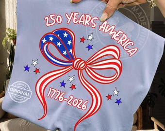 Patriotic USA Bow PNG | 250 Years America 1776-2026 | Red White Blue Stars | Independence Day | Fourth of July